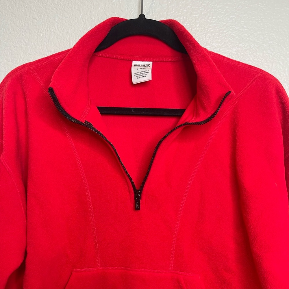 Victorias Secret PINK Red Cropped Fleece Half Zip Pullover Sweater Size Medium - Picture 3 of 9
